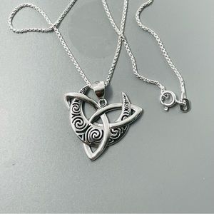 Triskelion Moon Sterling Silver Necklace, Triskelion Necklace, Celtic Necklace